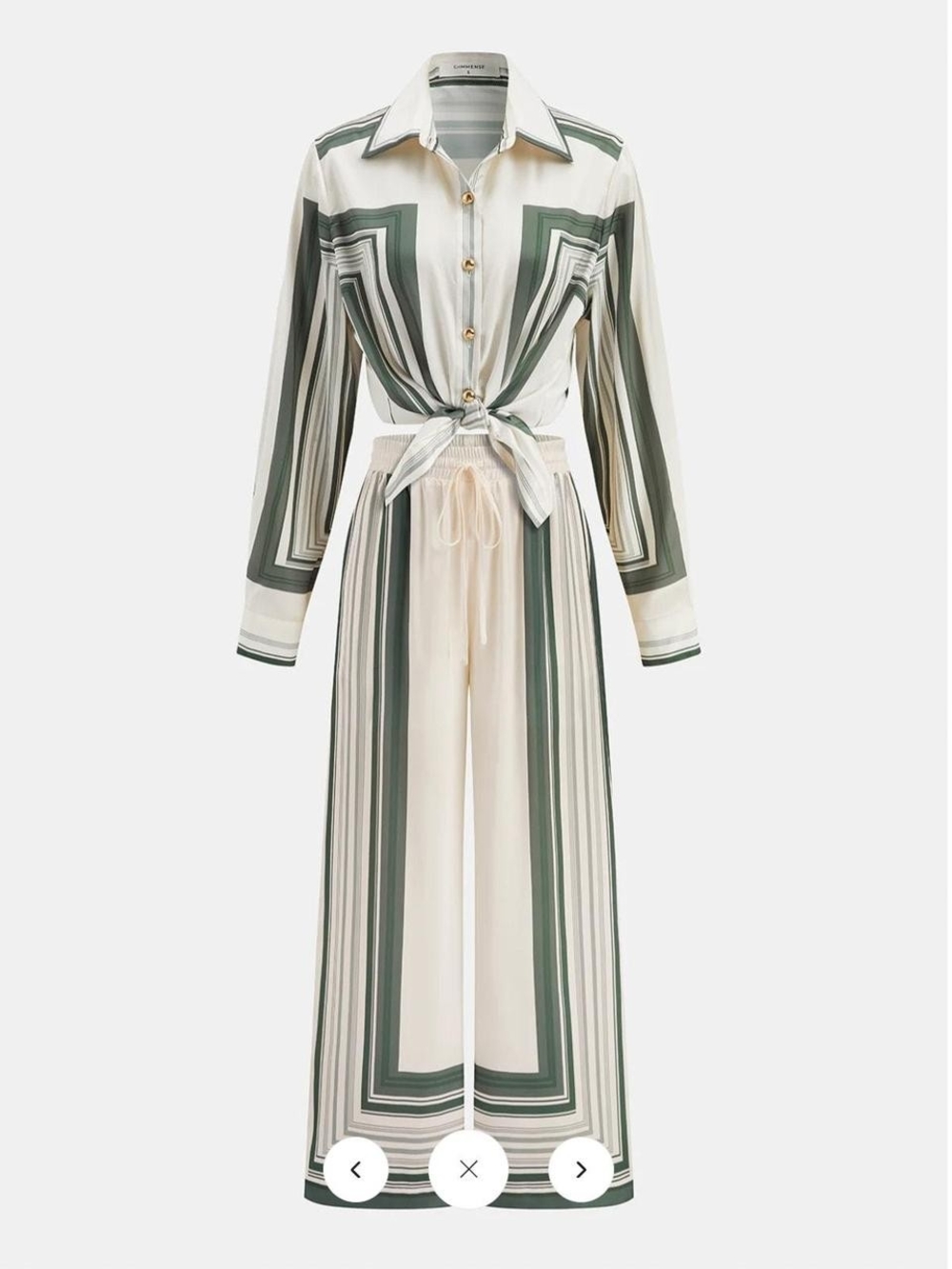 COMMENSE Striped Tie-Front Jumpsuit in Cream and Olive